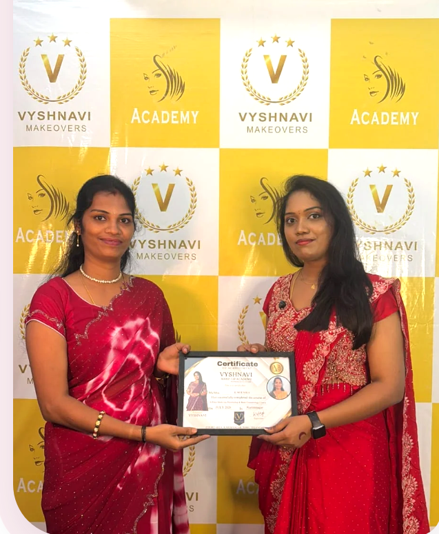 Professional makeup artist in Karimnagar Mounika receiving her makeup certification