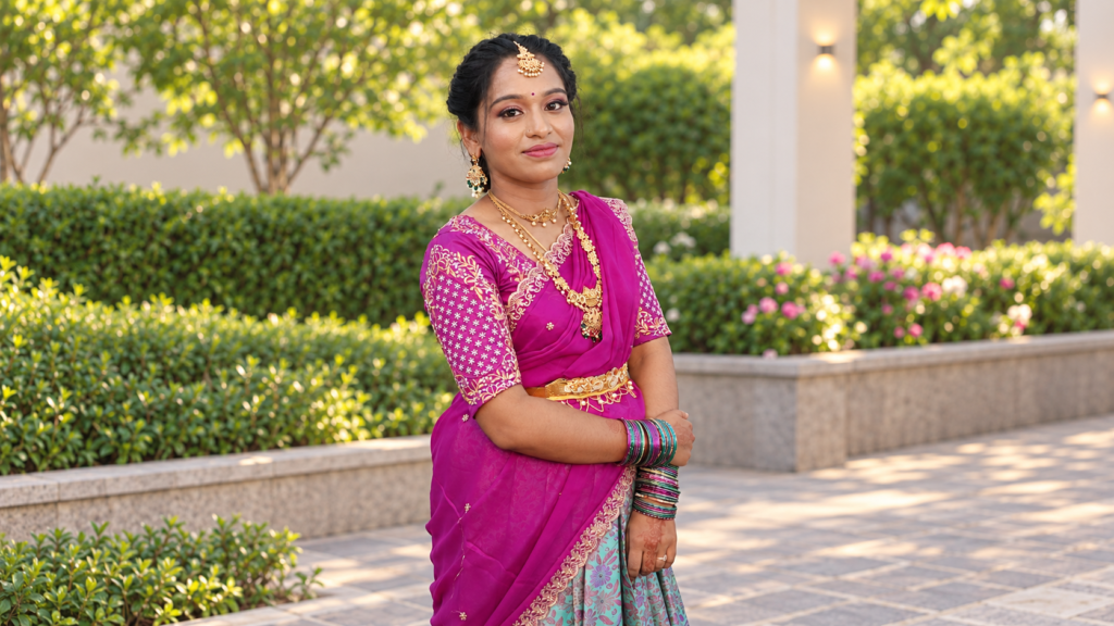 Traditional Makeup Look with elegant saree styling